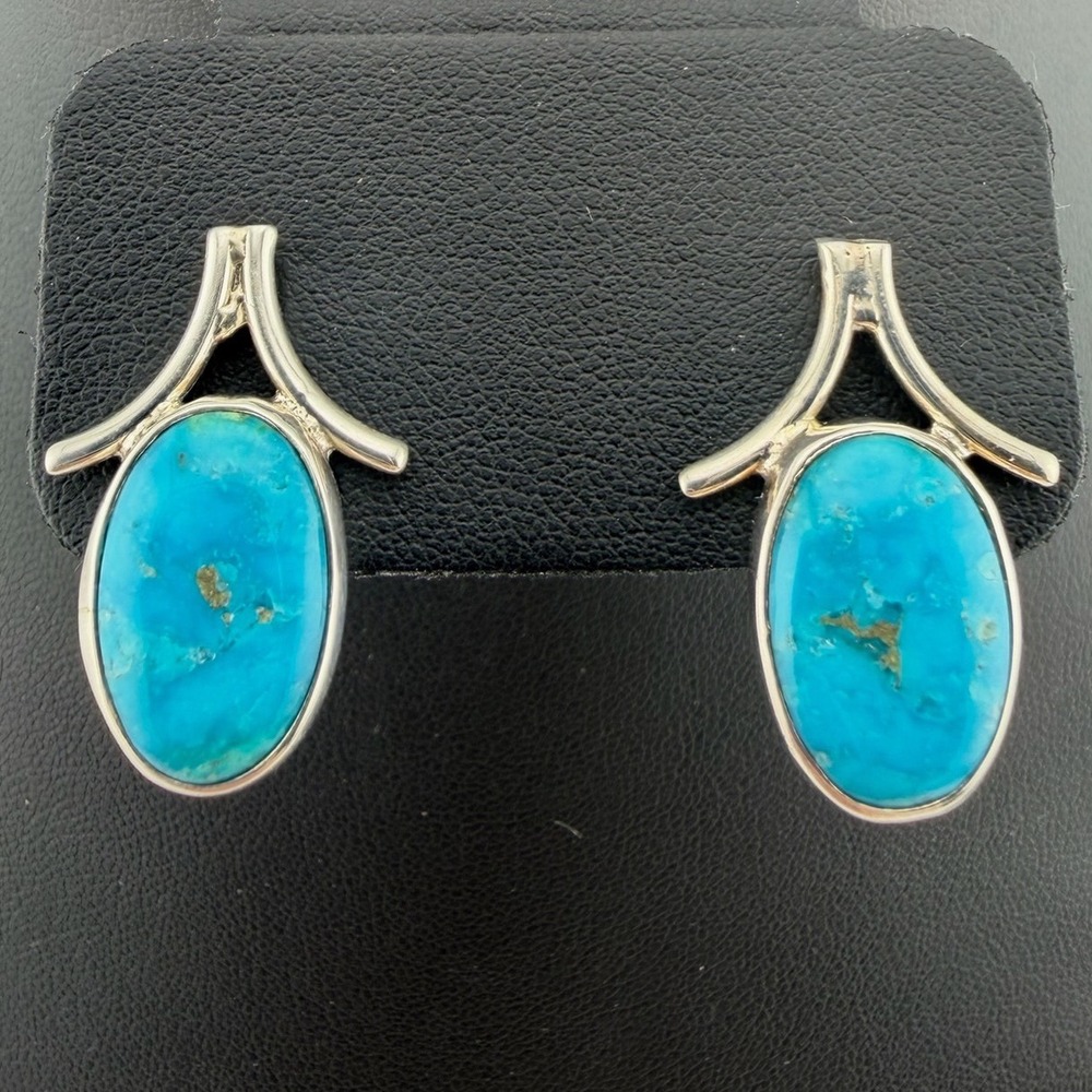 Mexico 925 Turquoise Sterling Silver Oval Modernist Earrings MS-146